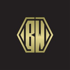 BW Logo monogram with hexagon line rounded design template with gold colors