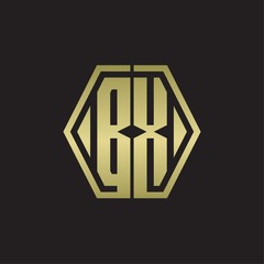 BX Logo monogram with hexagon line rounded design template with gold colors