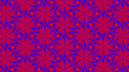 Red triangular structure made of mesh. Blue background. Abstract.