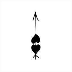 Love simple arrow with heart for bow with decoration. Hand drawn vector illustration in doodle cartoon