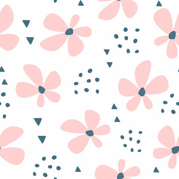 Simple floral seamless pattern. Cute girly print. Vector illustration.
