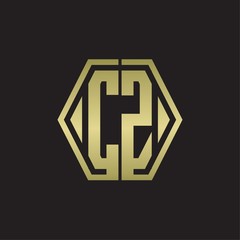 CZ Logo monogram with hexagon line rounded design template with gold colors