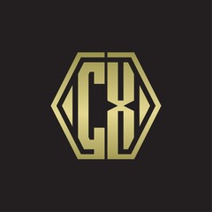CX Logo monogram with hexagon line rounded design template with gold colors