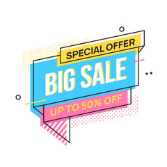 Sale banner template design in flat retro poster style. Vector illustration.