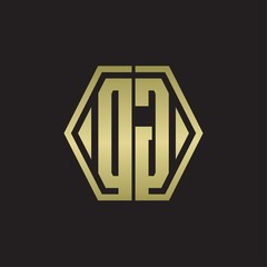 DG Logo monogram with hexagon line rounded design template with gold colors