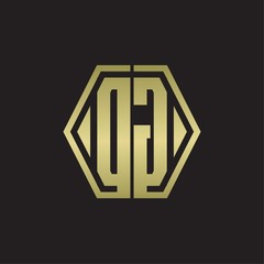 DG Logo monogram with hexagon line rounded design template with gold colors