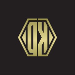 DK Logo monogram with hexagon line rounded design template with gold colors