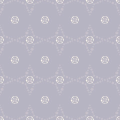 Vector mauve dotted stars and circles seamless pattern background