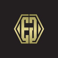 EG Logo monogram with hexagon line rounded design template with gold colors