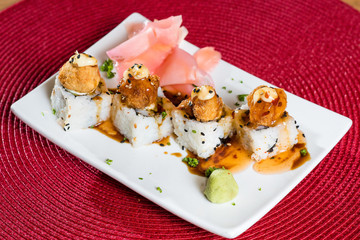 Sushi on white plate