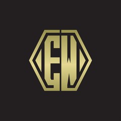 EW Logo monogram with hexagon line rounded design template with gold colors