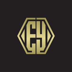 EY Logo monogram with hexagon line rounded design template with gold colors
