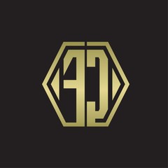 FC Logo monogram with hexagon line rounded design template with gold colors