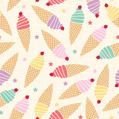 Seamless pattern fun summer ice cream and stars colorful background