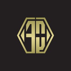 FO Logo monogram with hexagon line rounded design template with gold colors