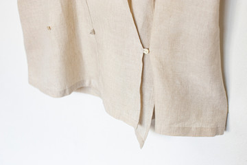 Close up of Natural linen fabric texture.