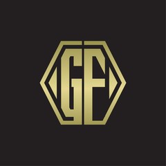 GF Logo monogram with hexagon line rounded design template with gold colors