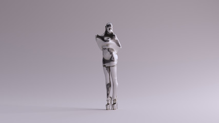 Silver Latex Futuristic Haute Couture Dress Abstract Fashion 3d illustration 3d render	