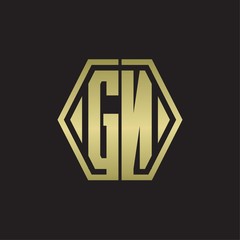 GN Logo monogram with hexagon line rounded design template with gold colors