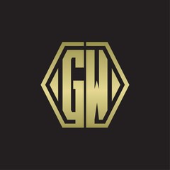 GW Logo monogram with hexagon line rounded design template with gold colors