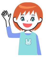 片手を上げる保育士