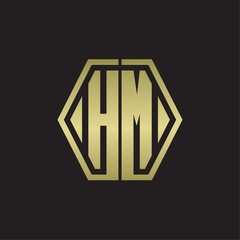 HM Logo monogram with hexagon line rounded design template with gold colors
