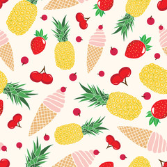 Seamless summer pattern with ice cream and fruits