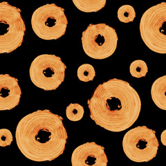 seamless pattern, black background, orange circles, mystical, abstract, orange pieces, fruit, geometric pattern, illustration, multi-color, brush, paint, acrylic, oil, canvas, spots, casual, bright, p