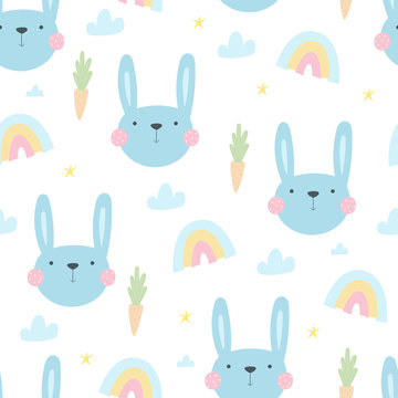 Seamless pattern with cute little bunny. vector illustration. Vector print with rabbit