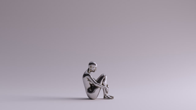 Silver Mysterious Witch Woman Sitting Down 3d illustration 3d render	