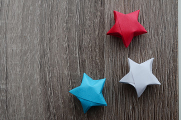 Colorful origami stars in red, white and blue