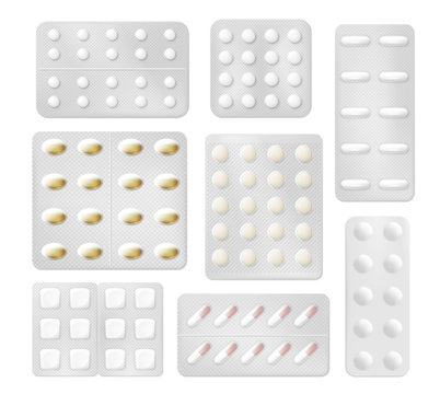 Drugs, pills, capsules, medicines in blisters