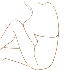 Continuous line drawing. Woman sitting back. Fashion concept, woman beauty minimalist, vector illustration for t-shirt, slogan design print graphics style. One line fashion illustration