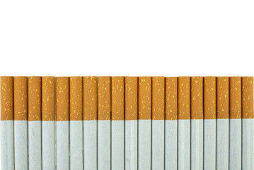 Close up of a cigarette showing on white background
