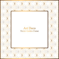 Elegant Art Deco golden pattern frame. Geometric pattern white background. Vector frame for invitations, greeting cards, covers, wedding invitations. Square frame with white place for your text.