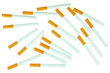 Close up of a cigarette showing on white background