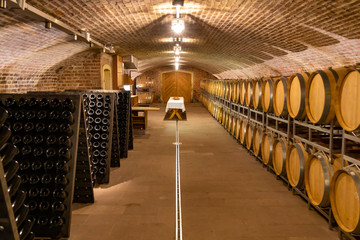 sparkling wine, wine cellar in Traiskirchen near Vienna, Thermenregion, Austria