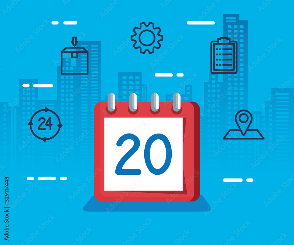 Poster delivery logistic service with calendar and icons vector illustration design