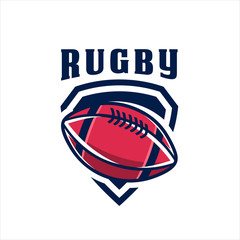 Obraz premium Rugby Logo, American Logo Sport, Rugby logo template vector, isolated on white background, Rugby club logo, emblem, designs with ball. Sport badge vector illustration