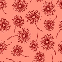 Fototapeta na wymiar daisy flower pattern colored background seamless wallpaper print textile vector illustration nature greenery