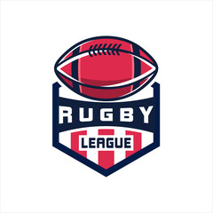 Obraz premium Rugby Logo, American Logo Sport, Rugby logo template vector, isolated on white background, club logo, emblem, designs with ball. Sport badge vector illustration