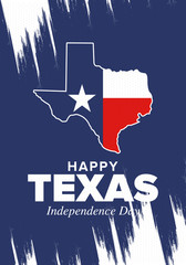 Texas Independence Day. Freedom holiday in Unites States, celebrated annual in March. Lone star flag. Texas flag. Patriotic sign and elements. Poster, card, banner and background. Vector illustration