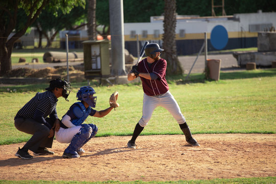 Baseball players during the match