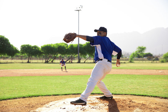 Baseball player throwing a ball during a match