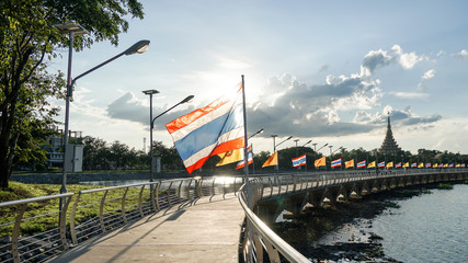 Thailand Flag fly at Bridge Bueng Kaen Nakorn Park. Khonkean,Thailand. The National Flag of...