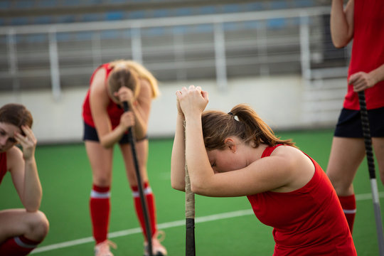 Female hockey players after the match