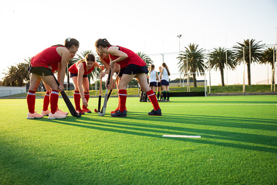 Female hockey players during the match