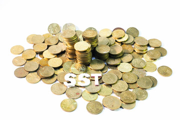 coins isolated on white with sst wording