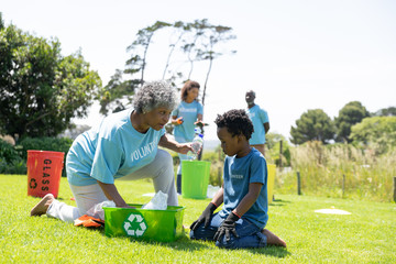 Volunteers collecting rubbish and recycling