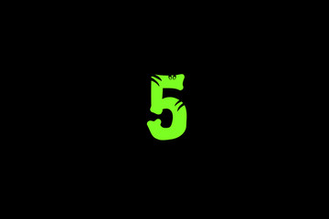 Number five light green on a black background